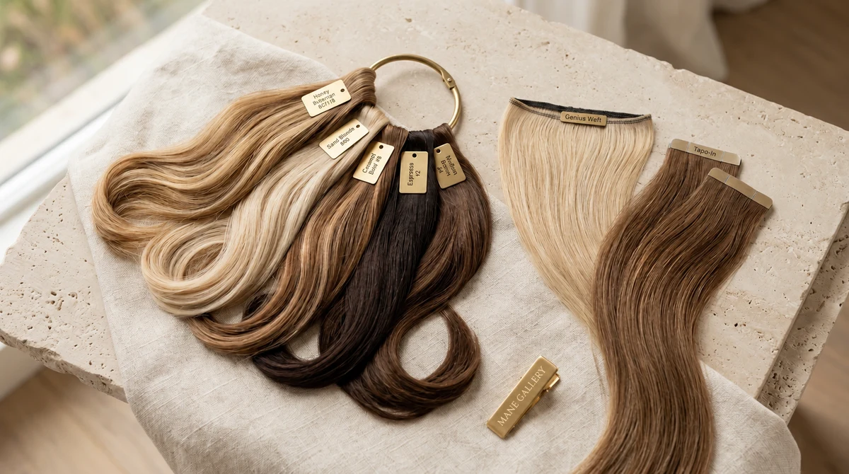 Hair extension shade ring and weft presentation concept
